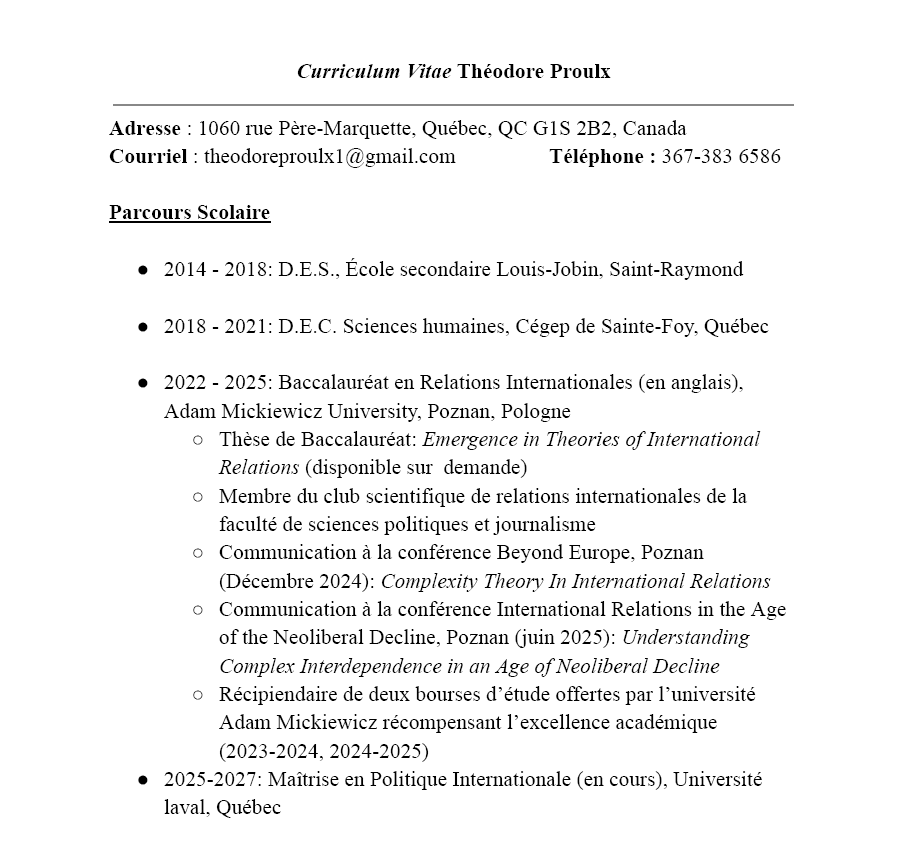 Aperçu du CV